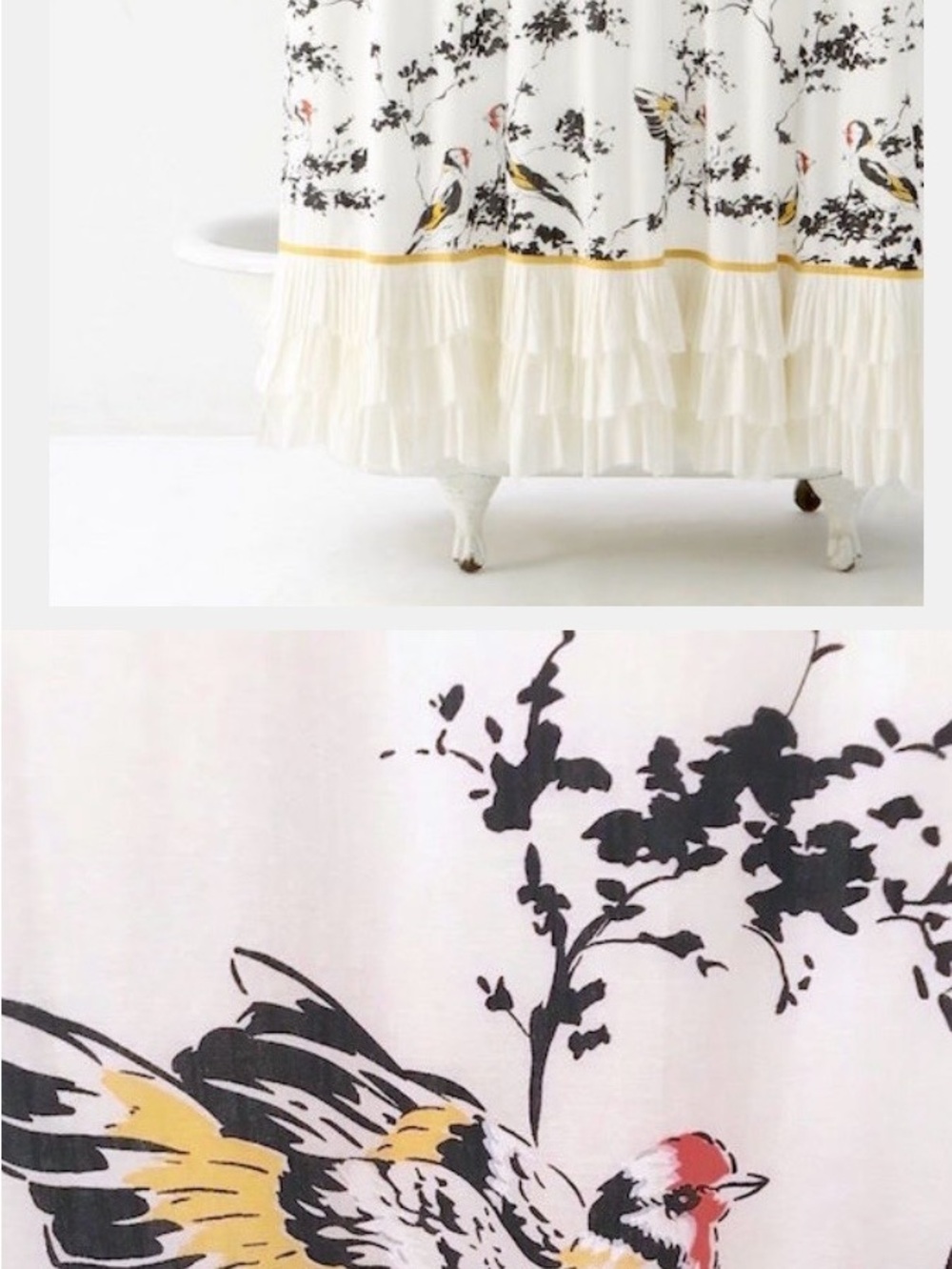 🐦💛 ANTHROPOLOGIE Ruffled Bird Shower Curtain | 72” x 72” 💛🐦